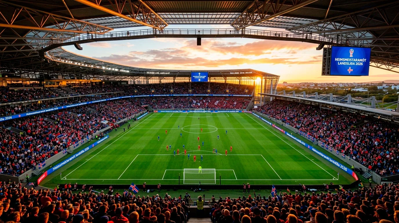 Fótboltavöllur undir flóðljósum tilbúinn fyrir heimsmeistarakeppni 2026