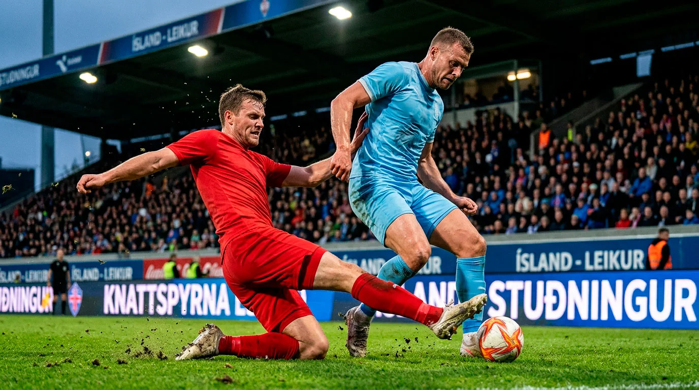 Tveir leikmenn í kappi um boltann á heimsmeistarakeppni